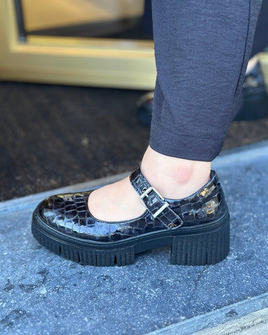 ART York Mary-Jane Shiny Croco Dark Grey