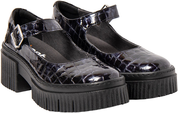 ART York Mary-Jane Shiny Croco Dark Grey