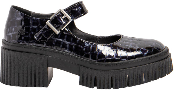 ART York Mary-Jane Shiny Croco Dark Grey