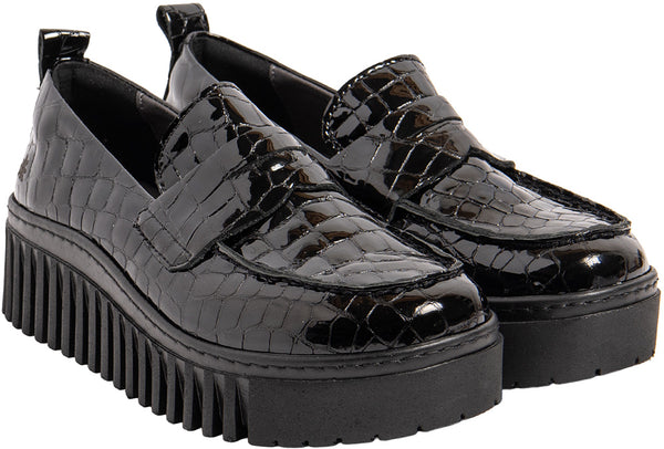 ART Brighton Moccasin Shiny Croco Black