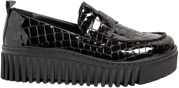 ART Brighton Moccasin Shiny Croco Black