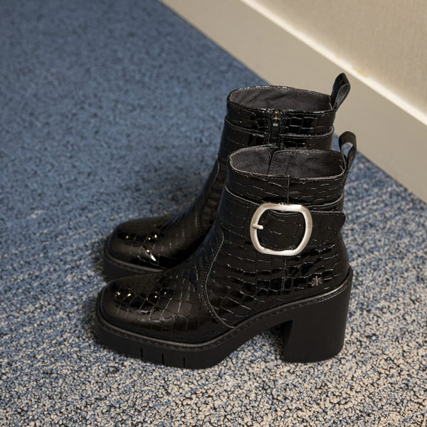 ART Berna Boot Buckle Shiny Croco Black