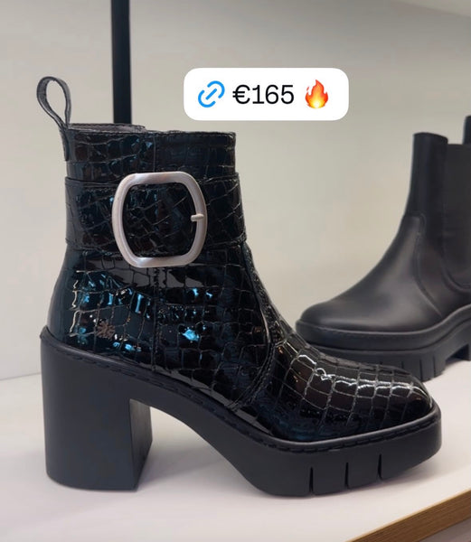 ART Berna Boot Buckle Shiny Croco Black