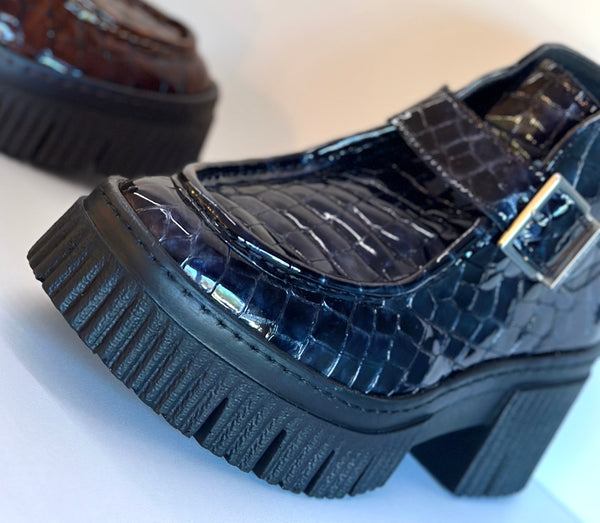 ART York Boot Buckle Shiny Croco Dark Grey