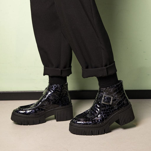 ART York Boot Buckle Shiny Croco Dark Grey