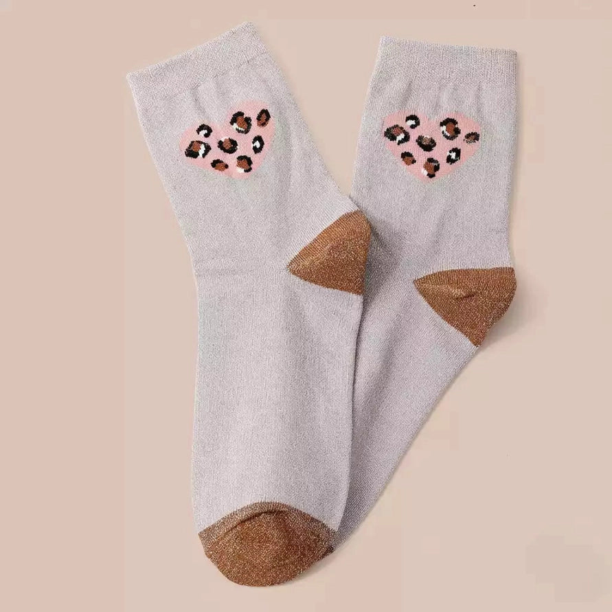 COEUR LÉOPARD Socks Taupe