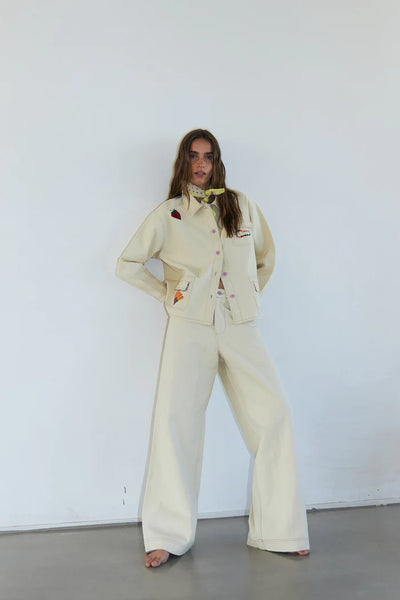 LOLLY'S LAUNDRY Florida Pants Cream/Purple (last size: M!)